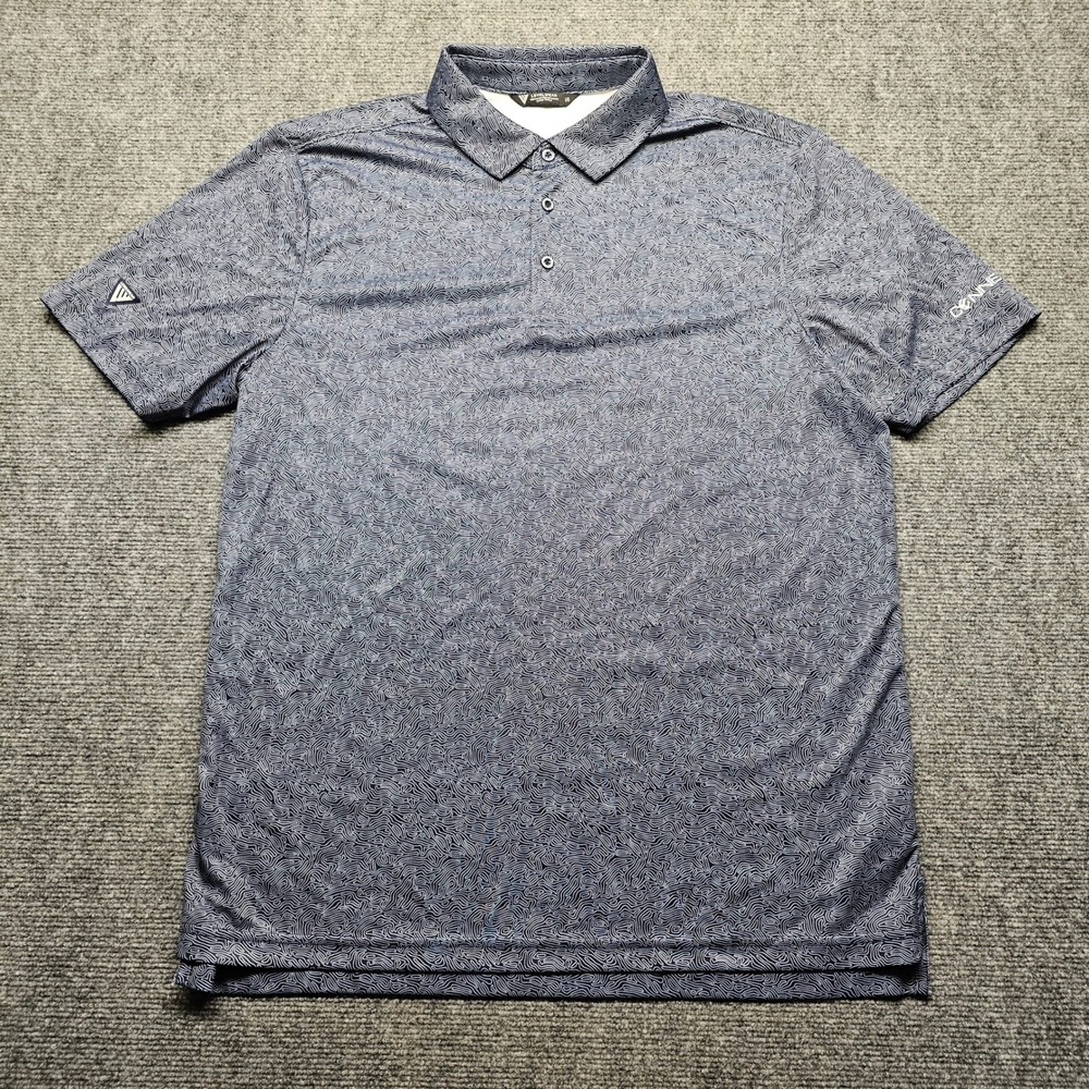 Levelwear Mens Large Navy Blue Topographic Print Polo Shirt Conner Malar Logo